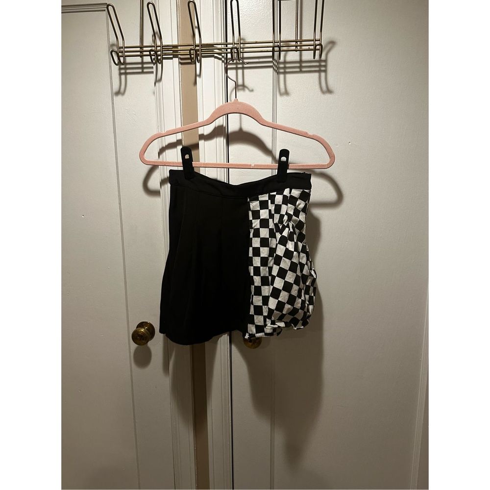Black  Checkered Print Skater Mini Skirt Medium